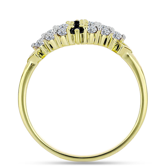 Anillo de Plata Bañada en Oro con Espinela Negra y Topacio Blanco