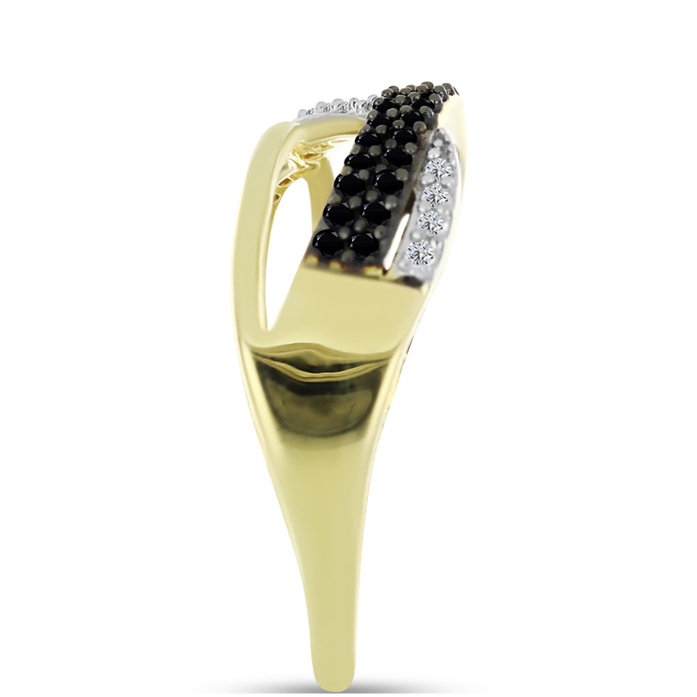 Anillo de Plata Bañada en Oro con Espinela Negra y Topacio Blanco 4 