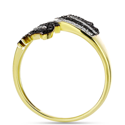 Anillo de Plata Bañada en Oro con Espinela Negra y Topacio Blanco