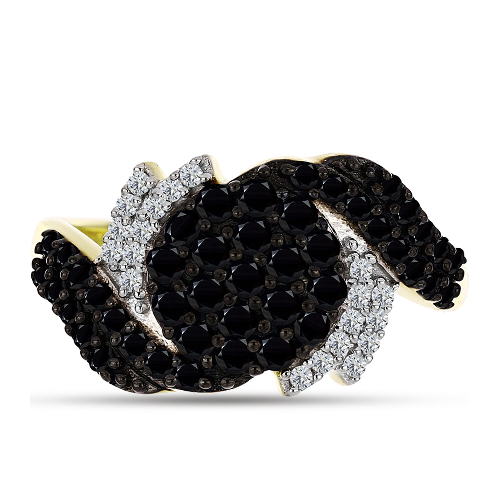 Anillo de Plata Bañada en Oro con Espinela Negra y Topacio Blanco 1 