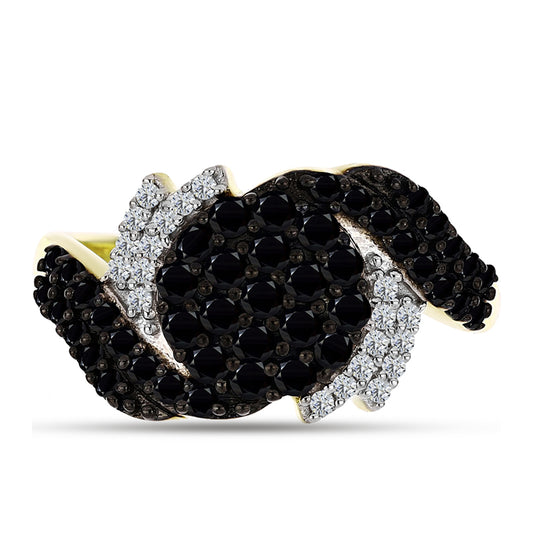 Anillo de Plata Bañada en Oro con Espinela Negra y Topacio Blanco