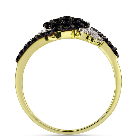 Anillo de Plata Bañada en Oro con Espinela Negra y Topacio Blanco
