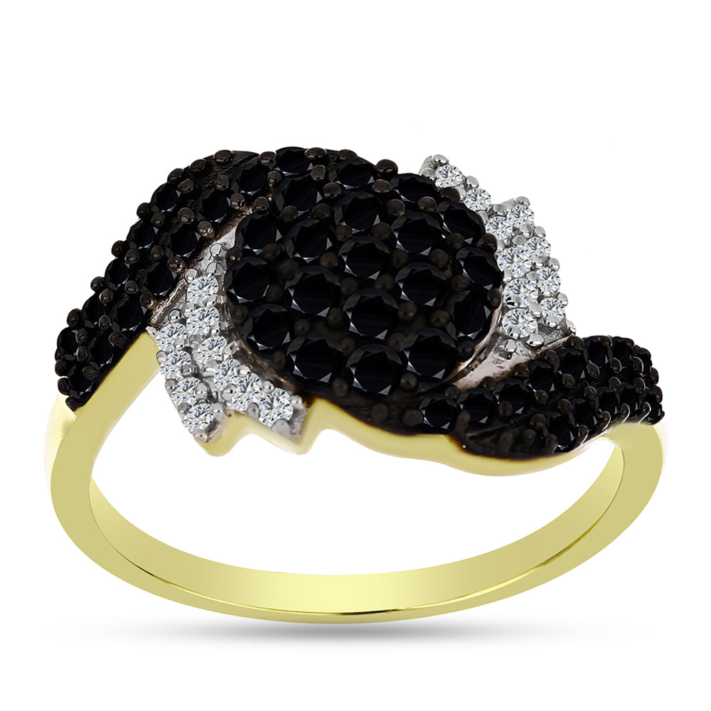 Anillo de Plata Bañada en Oro con Espinela Negra y Topacio Blanco 3 
