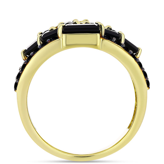 Anillo de Plata Bañada en Oro con Espinela Negra y Topacio Blanco