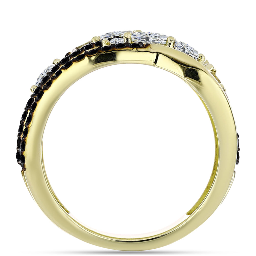 Anillo de Plata Bañada en Oro con Espinela Negra y Topacio Blanco 2 