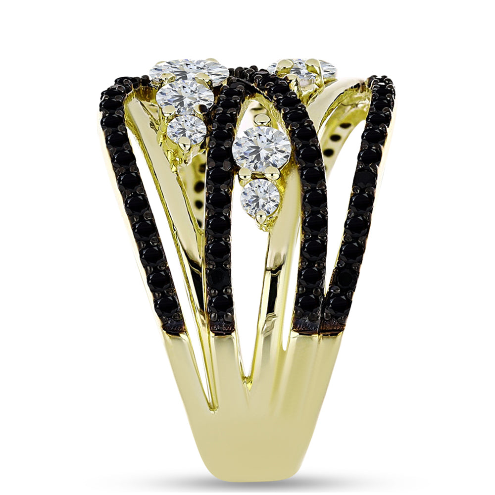 Anillo de Plata Bañada en Oro con Espinela Negra y Topacio Blanco 4 