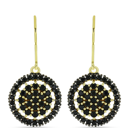 Pendientes de Plata Bañada en Oro con Espinela Negra