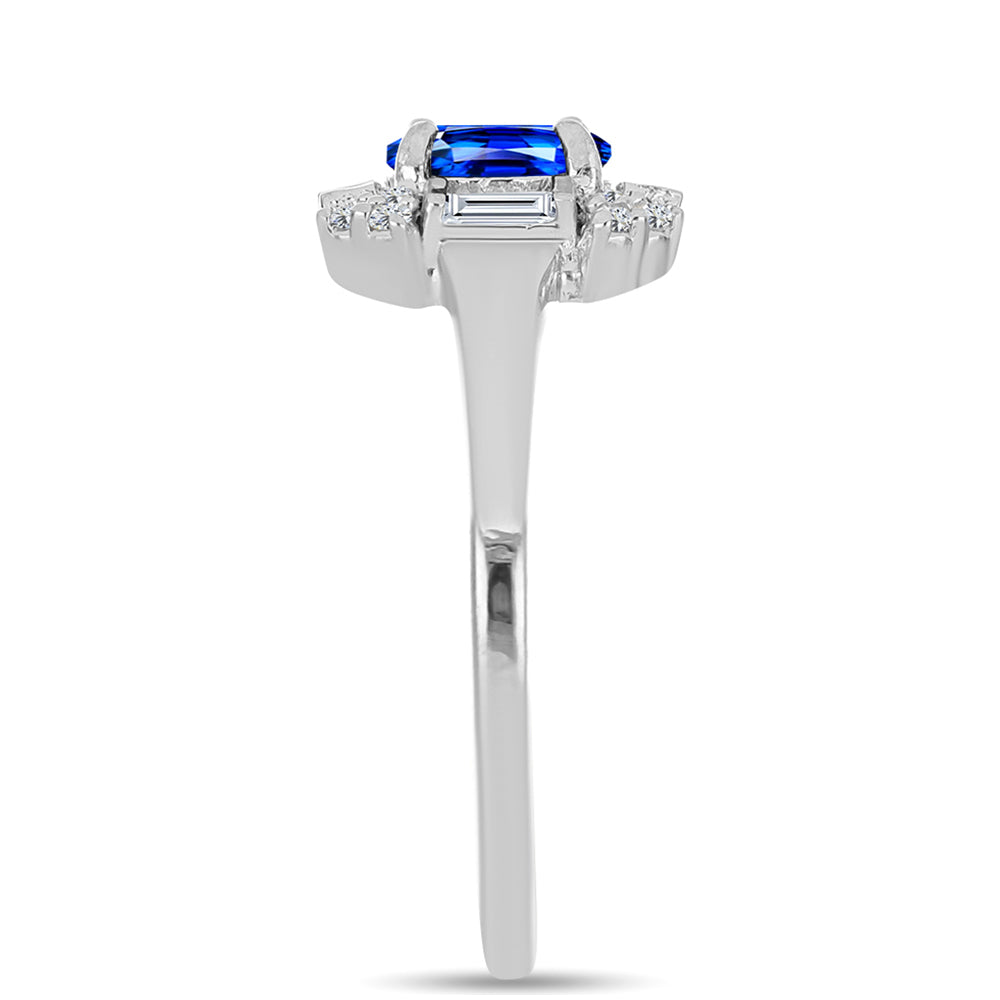 Anillo de Plata con Zafiro Azul Australiano y Zircón Blanco 4 