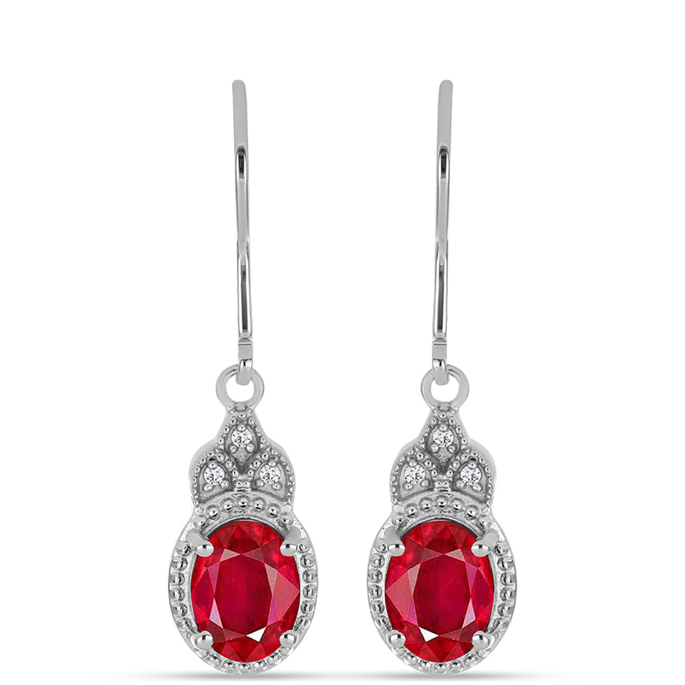 Pendientes de Plata con Ágata Roja y Topacio Blanco