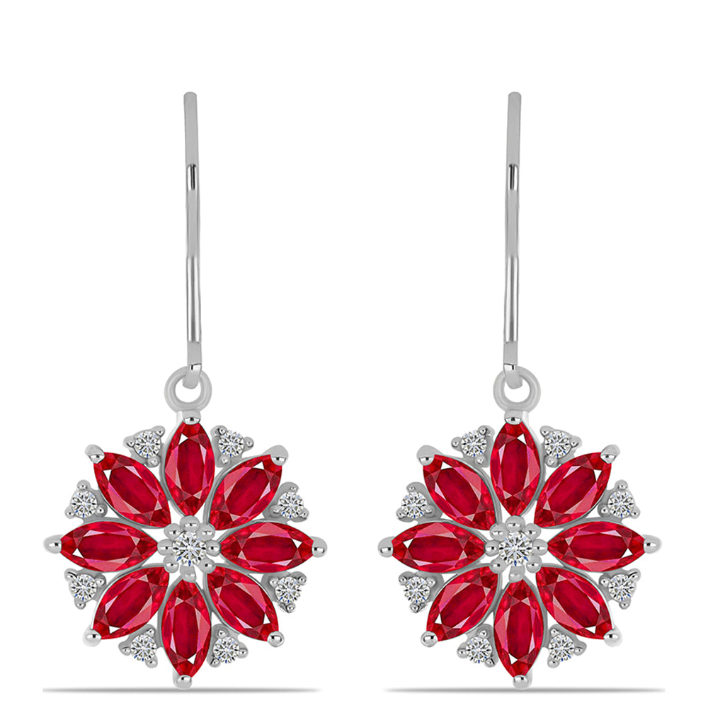 Pendientes de Plata con Ágata Roja y Topacio Blanco