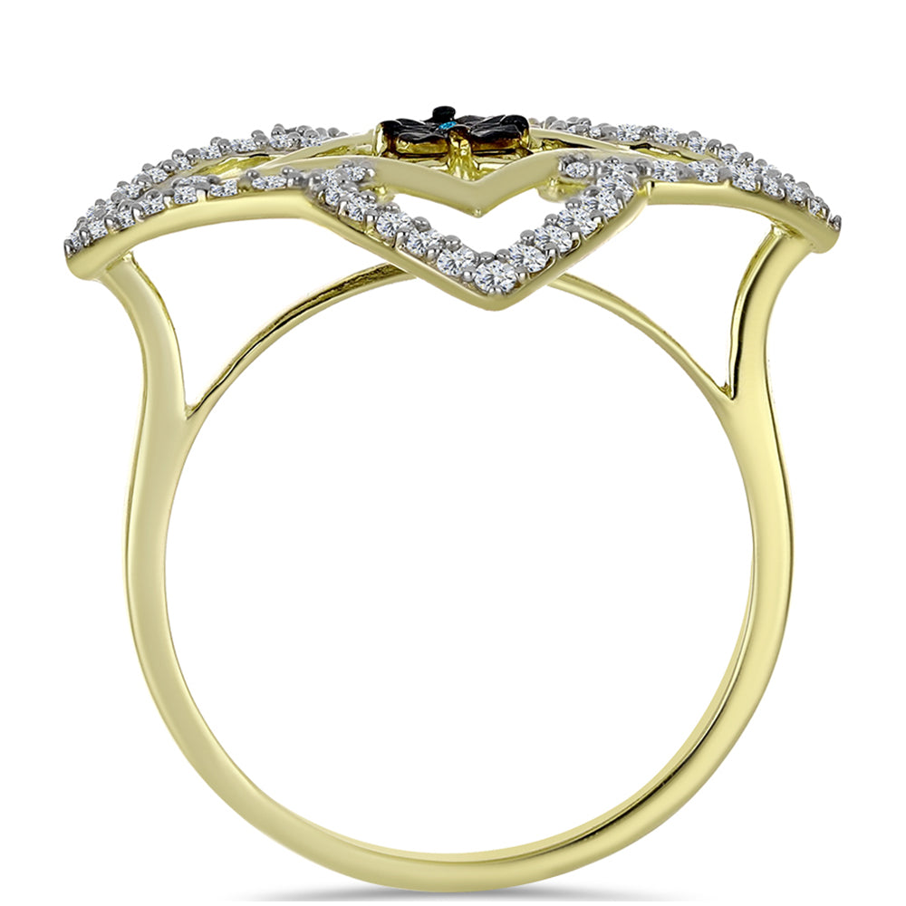 Anillo de Plata Bañada en Oro con Diamante Azul y Topacio Blanco 2 