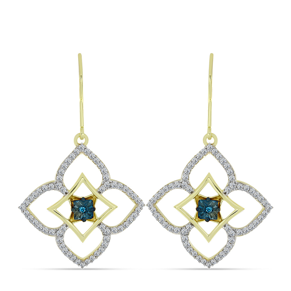 Pendientes de Plata Bañada en Oro con Diamante Azul y Topacio Blanco 1 