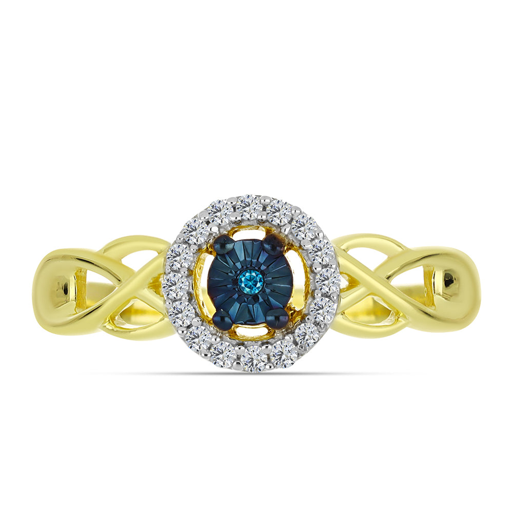 Anillo de Plata Bañada en Oro con Diamante Azul y Topacio Blanco 1 
