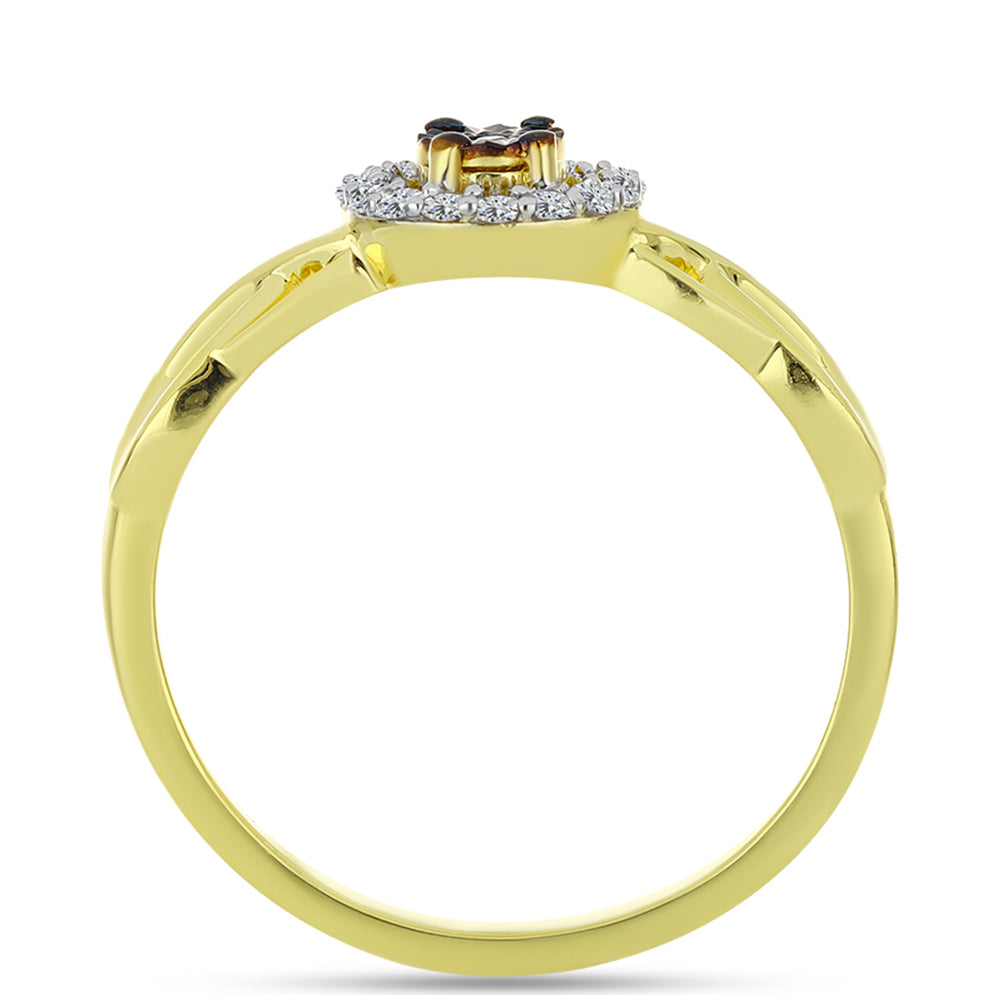 Anillo de Plata Bañada en Oro con Diamante Azul y Topacio Blanco 2 