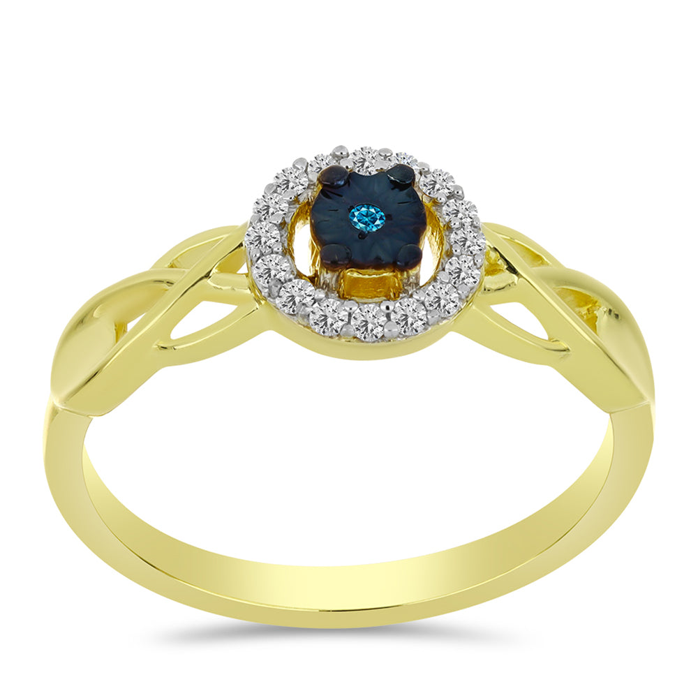 Anillo de Plata Bañada en Oro con Diamante Azul y Topacio Blanco 3 