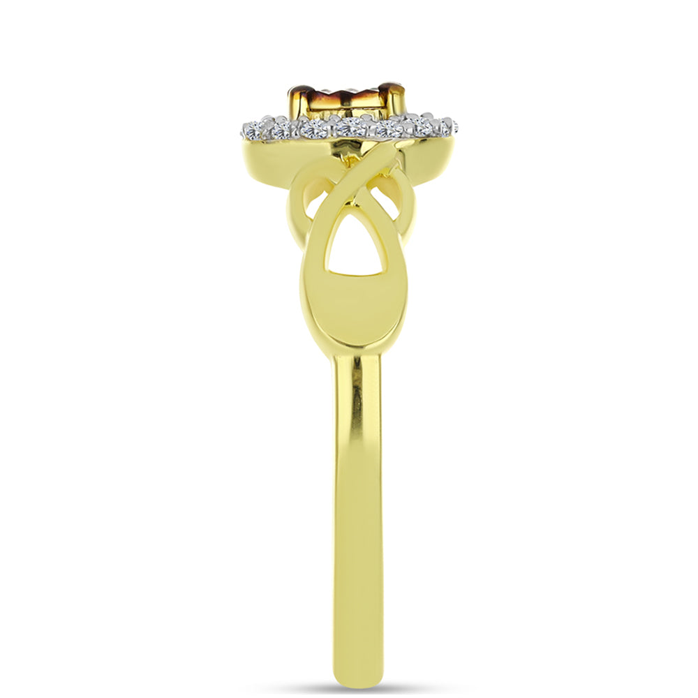 Anillo de Plata Bañada en Oro con Diamante Azul y Topacio Blanco 4 