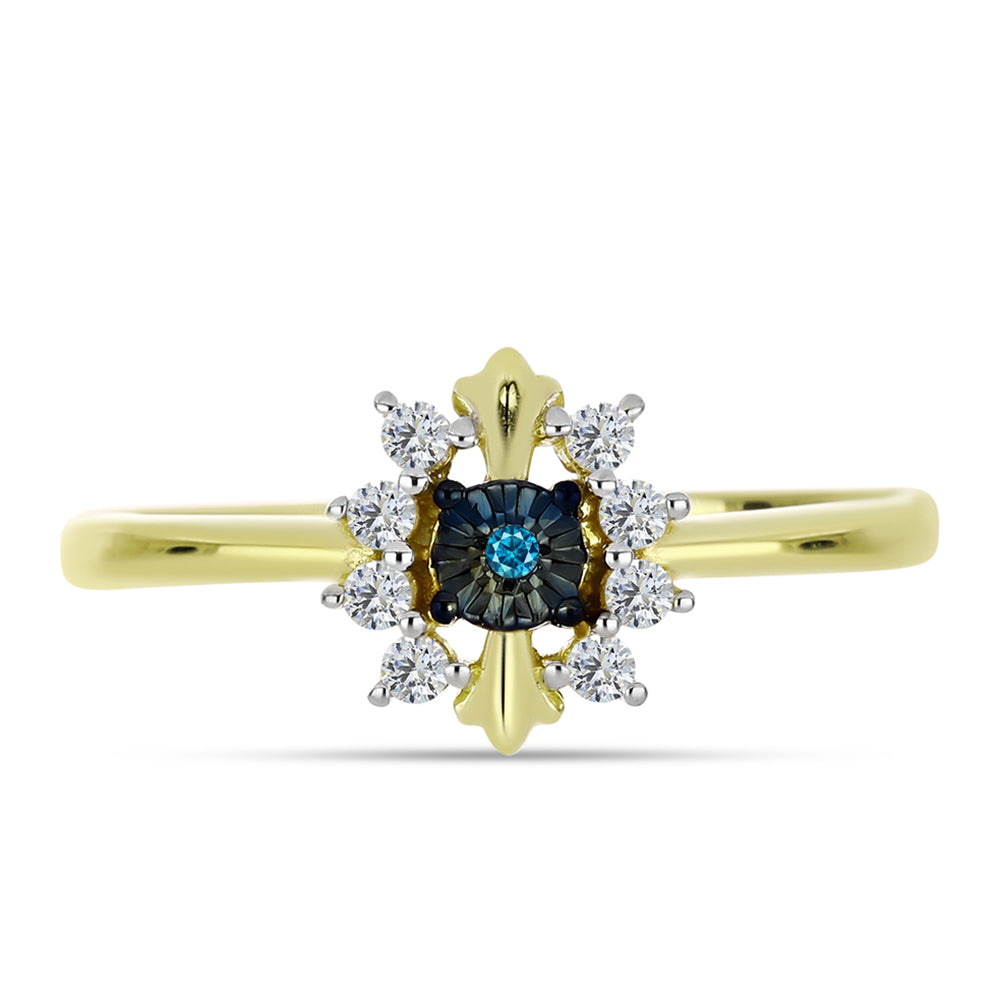 Anillo de Plata Bañada en Oro con Diamante Azul y Topacio Blanco 1 