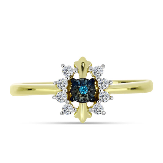 Anillo de Plata Bañada en Oro con Diamante Azul y Topacio Blanco