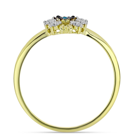 Anillo de Plata Bañada en Oro con Diamante Azul y Topacio Blanco