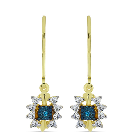 Pendientes de Plata Bañada en Oro con Diamante Azul y Topacio Blanco