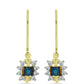 Pendientes de Plata Bañada en Oro con Diamante Azul y Topacio Blanco
