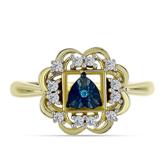Anillo de Plata Bañada en Oro con Diamante Azul y Topacio Blanco