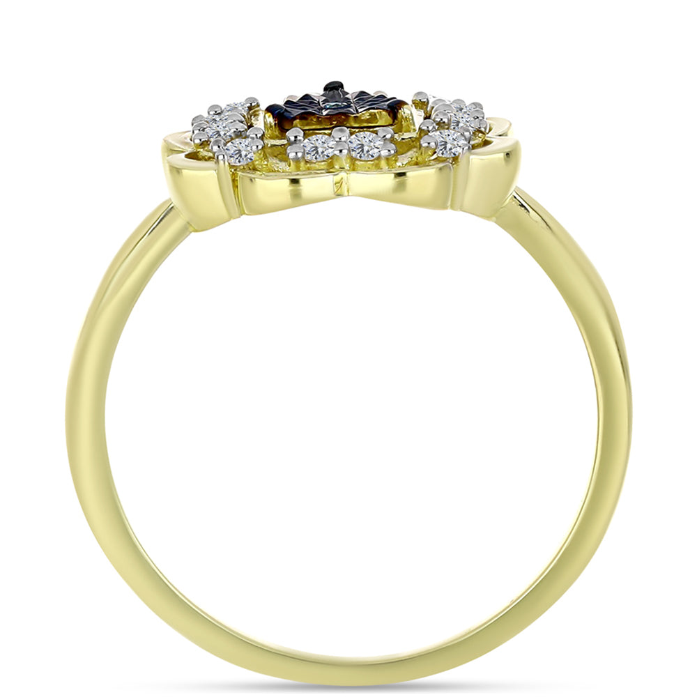Anillo de Plata Bañada en Oro con Diamante Azul y Topacio Blanco 2 