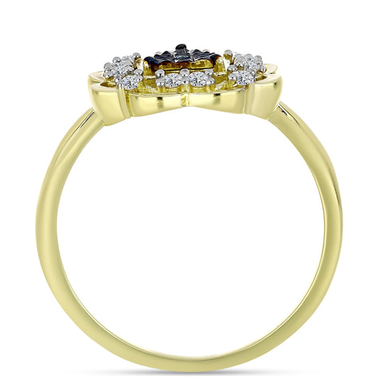 Anillo de Plata Bañada en Oro con Diamante Azul y Topacio Blanco