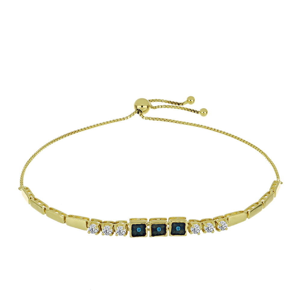 Pulsera de Plata Bañada en Oro con Diamante Azul y Topacio Blanco 1 