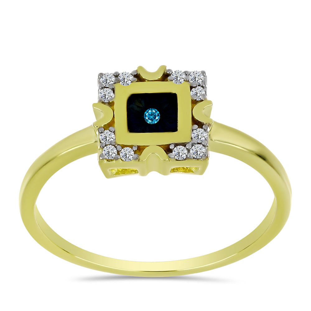 Anillo de Plata Bañada en Oro con Diamante Azul y Topacio Blanco 3 