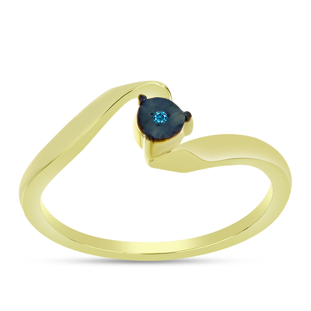 Anillo de Plata Bañada en Oro con Diamante Azul 3 