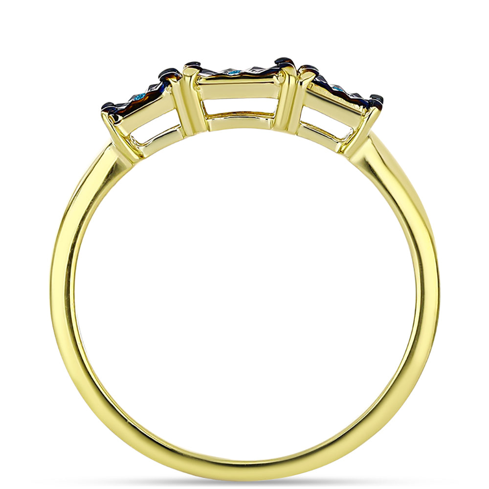 Anillo de Plata Bañada en Oro con Diamante Azul