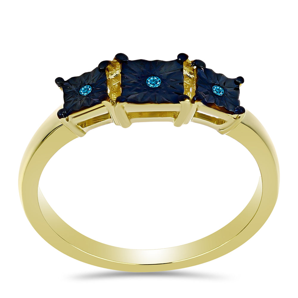 Anillo de Plata Bañada en Oro con Diamante Azul