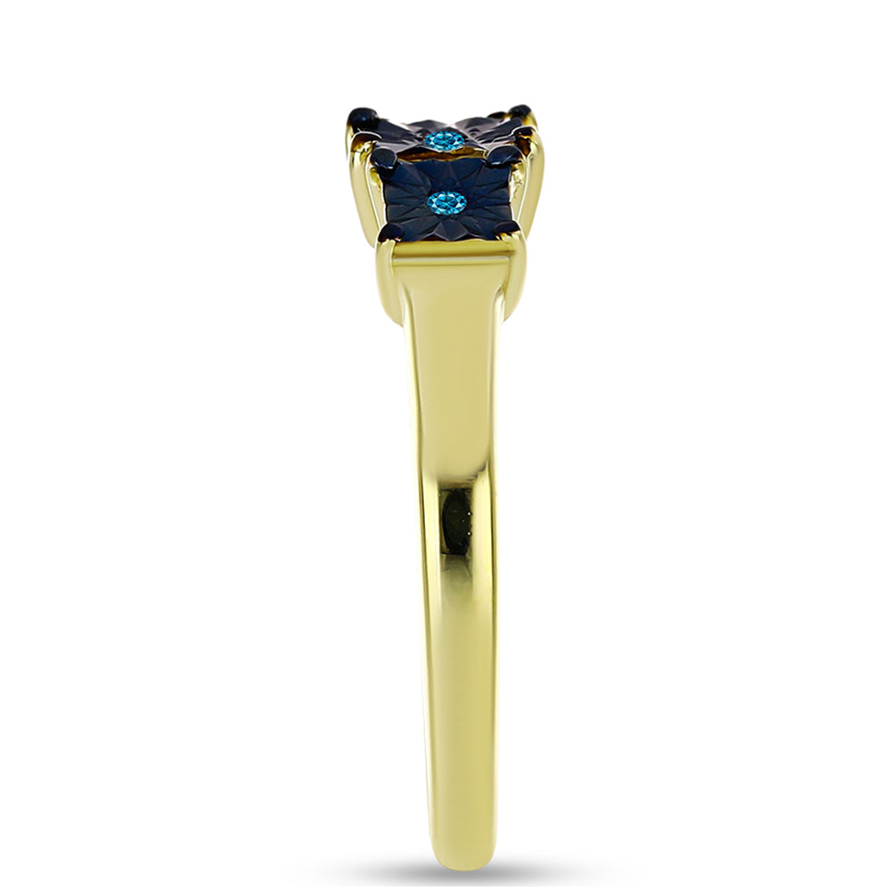 Anillo de Plata Bañada en Oro con Diamante Azul