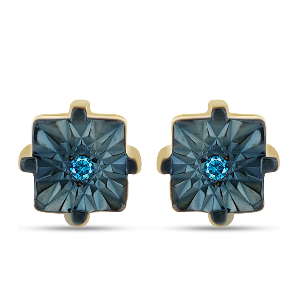 Pendientes de Plata Bañada en Oro con Diamante Azul 1 