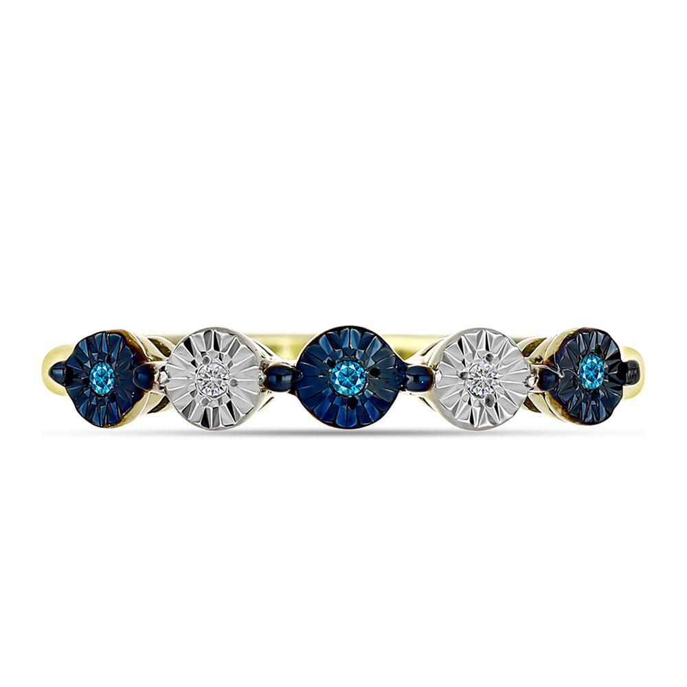 Anillo de Plata Bañada en Oro con Diamante Azul y Topacio Blanco 1 