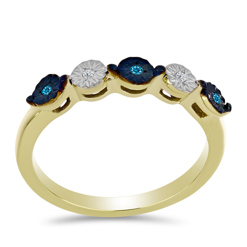 Anillo de Plata Bañada en Oro con Diamante Azul y Topacio Blanco 3 