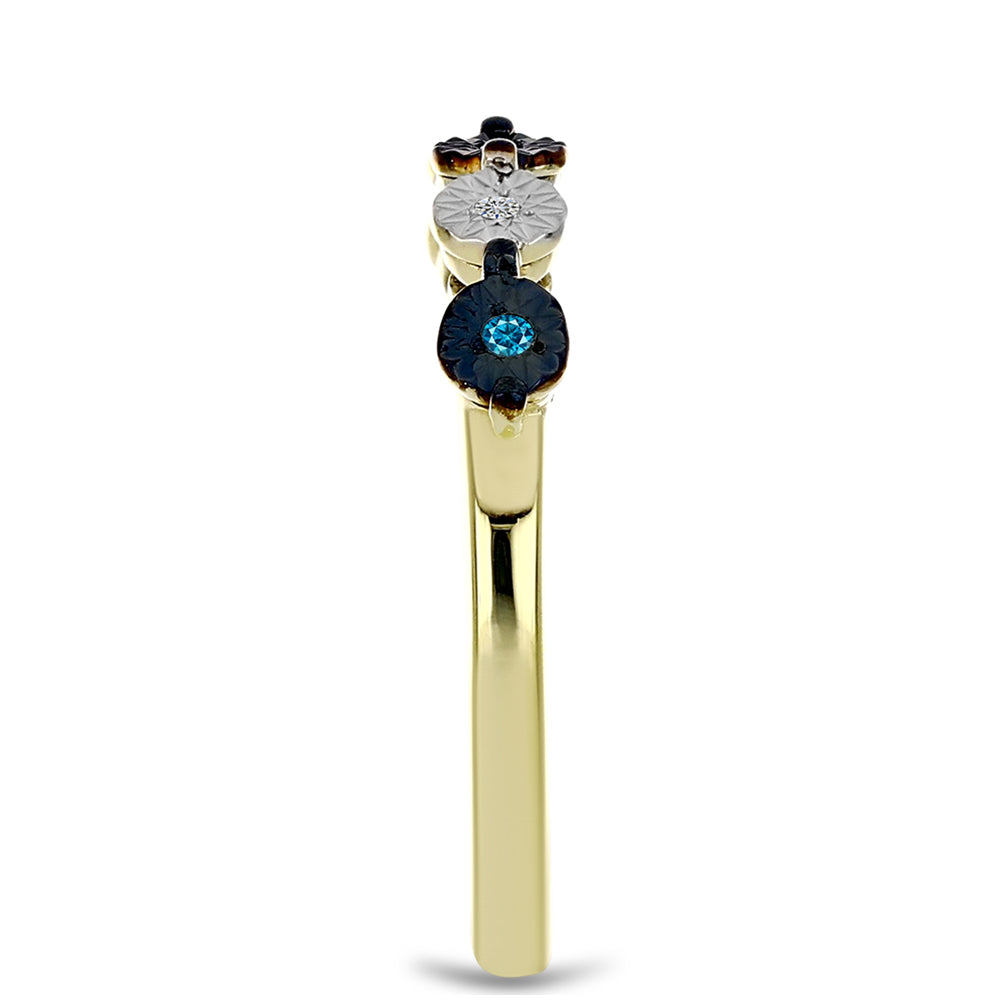 Anillo de Plata Bañada en Oro con Diamante Azul y Topacio Blanco 4 