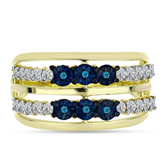 Anillo de Plata Bañada en Oro con Diamante Azul y Topacio Blanco