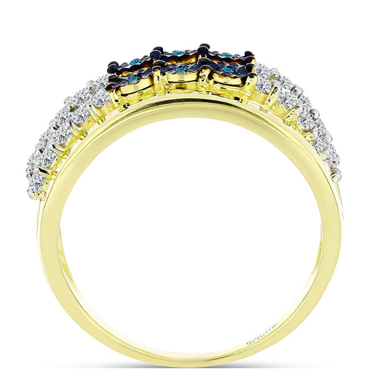 Anillo de Plata Bañada en Oro con Diamante Azul y Topacio Blanco