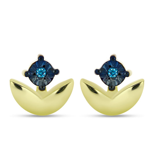 Pendientes de Plata Bañada en Oro con Diamante Azul