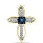 Cruz Broche de Plata Bañada en Oro con Diamante Azul y Topacio Blanco