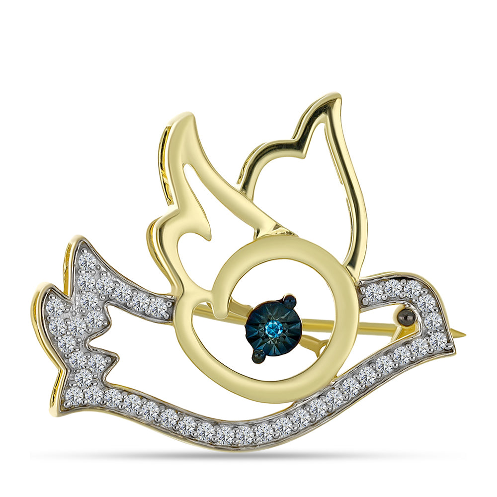 Broche de Plata Bañada en Oro con Diamante Azul y Topacio Blanco 1 