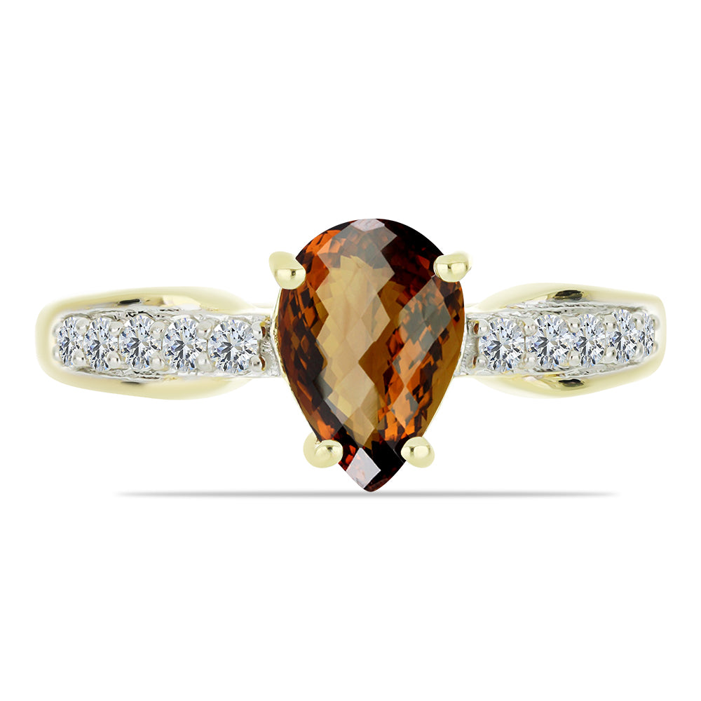 Anillo de Plata Bañada en Oro con Cuarzo Coñac y Topacio Blanco