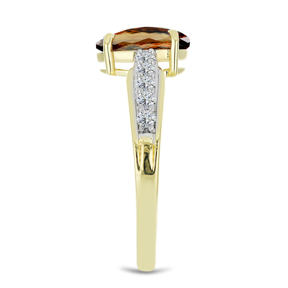 Anillo de Plata Bañada en Oro con Cuarzo Coñac y Topacio Blanco 4 