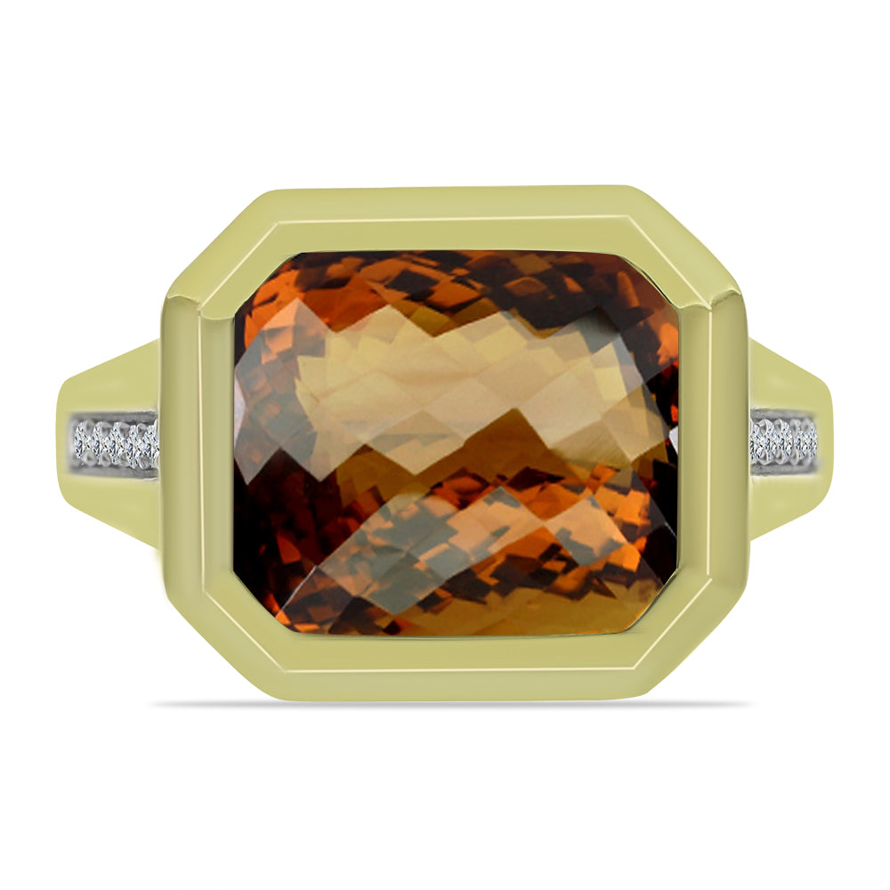 Anillo de Plata Bañada en Oro con Cuarzo Coñac y Topacio Blanco 1 