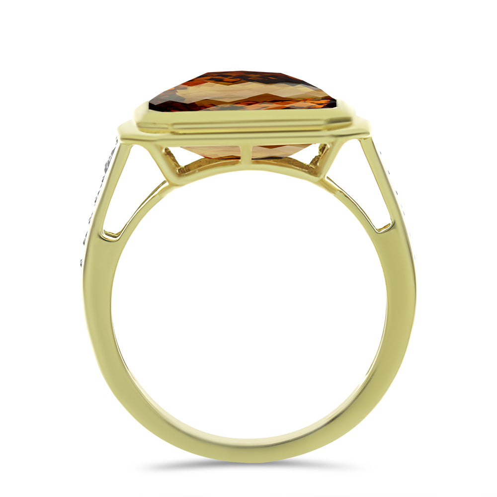 Anillo de Plata Bañada en Oro con Cuarzo Coñac y Topacio Blanco 2 