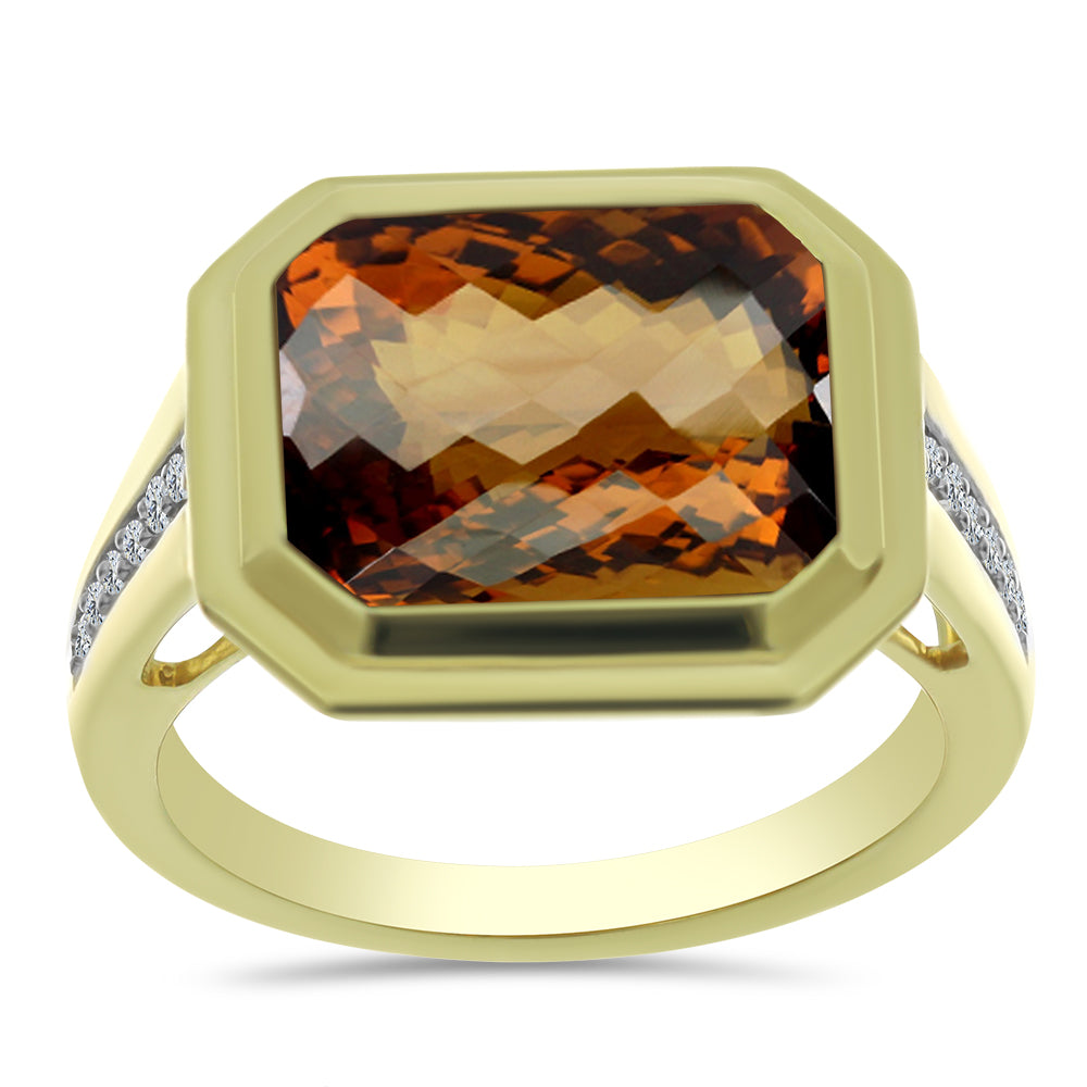 Anillo de Plata Bañada en Oro con Cuarzo Coñac y Topacio Blanco 3 