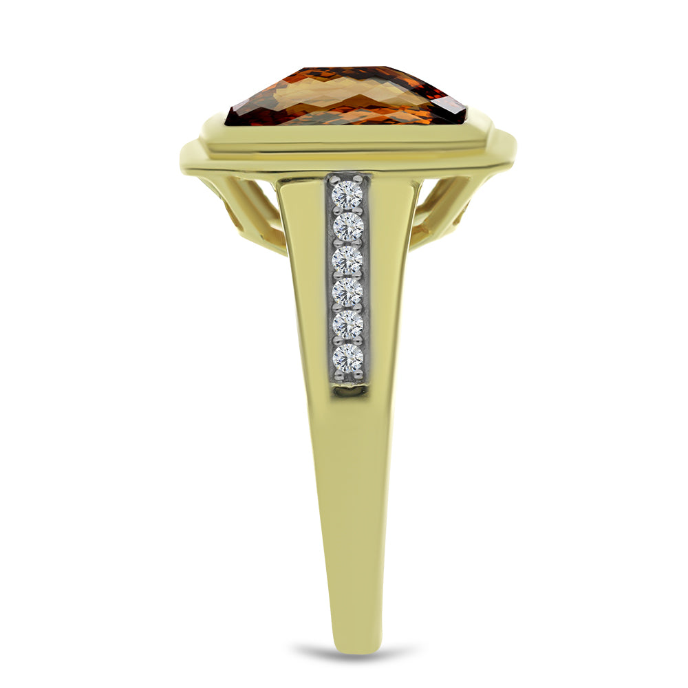 Anillo de Plata Bañada en Oro con Cuarzo Coñac y Topacio Blanco 4 