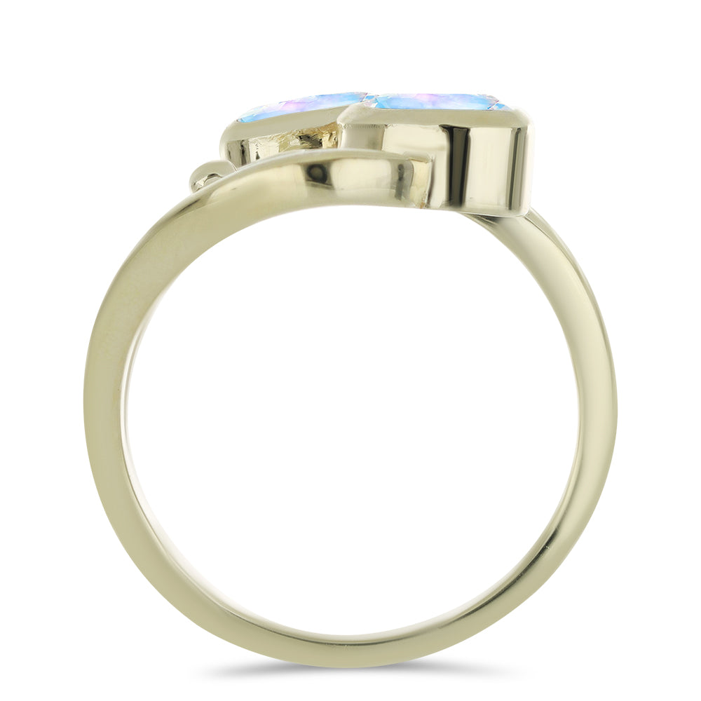 Anillo de Plata Bañada en Oro con Piedra Lunar Arco Iris